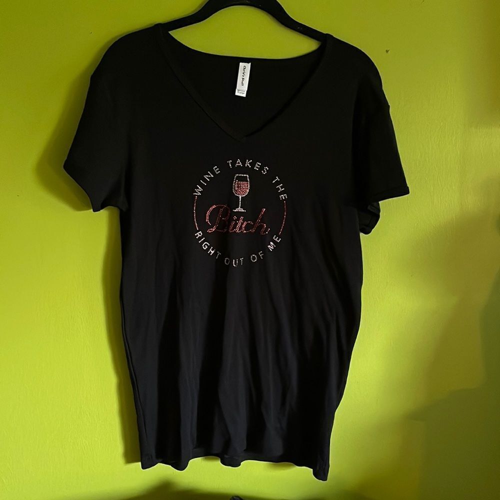 NWOT Chris’s Stuff Black Stretchy Wine Tee Shirt Size XL